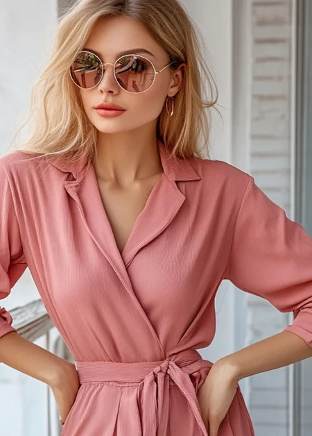 Pink Wrap Dress Details-Krellivonique